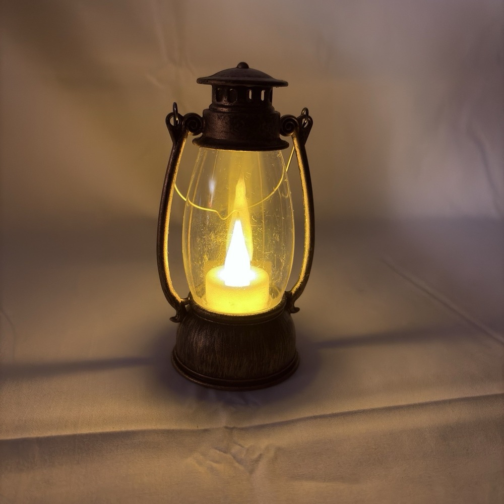 Mini Antique Style LED Hurricane Lantern Battery Operated Bronze 5.25" Decor